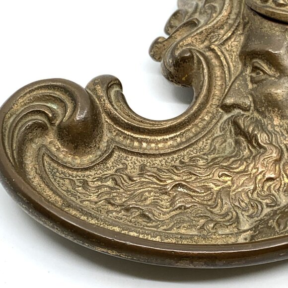 Edwardian Brass Inkwell Rex 1911 Ornate Antique Desk Accessory New Orleans - Picture 4 of 15